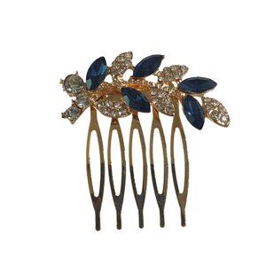 Gold Hair Comb Rhinestone Blue Crystal Leaf Decorative Accessories Elegant Gift